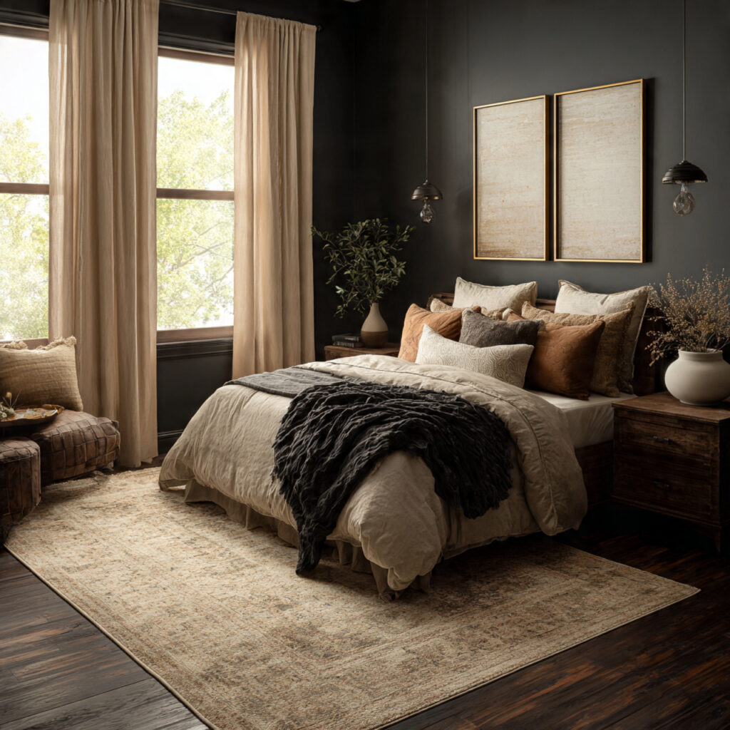 Neutral Rugs to Break Up Dark Floors