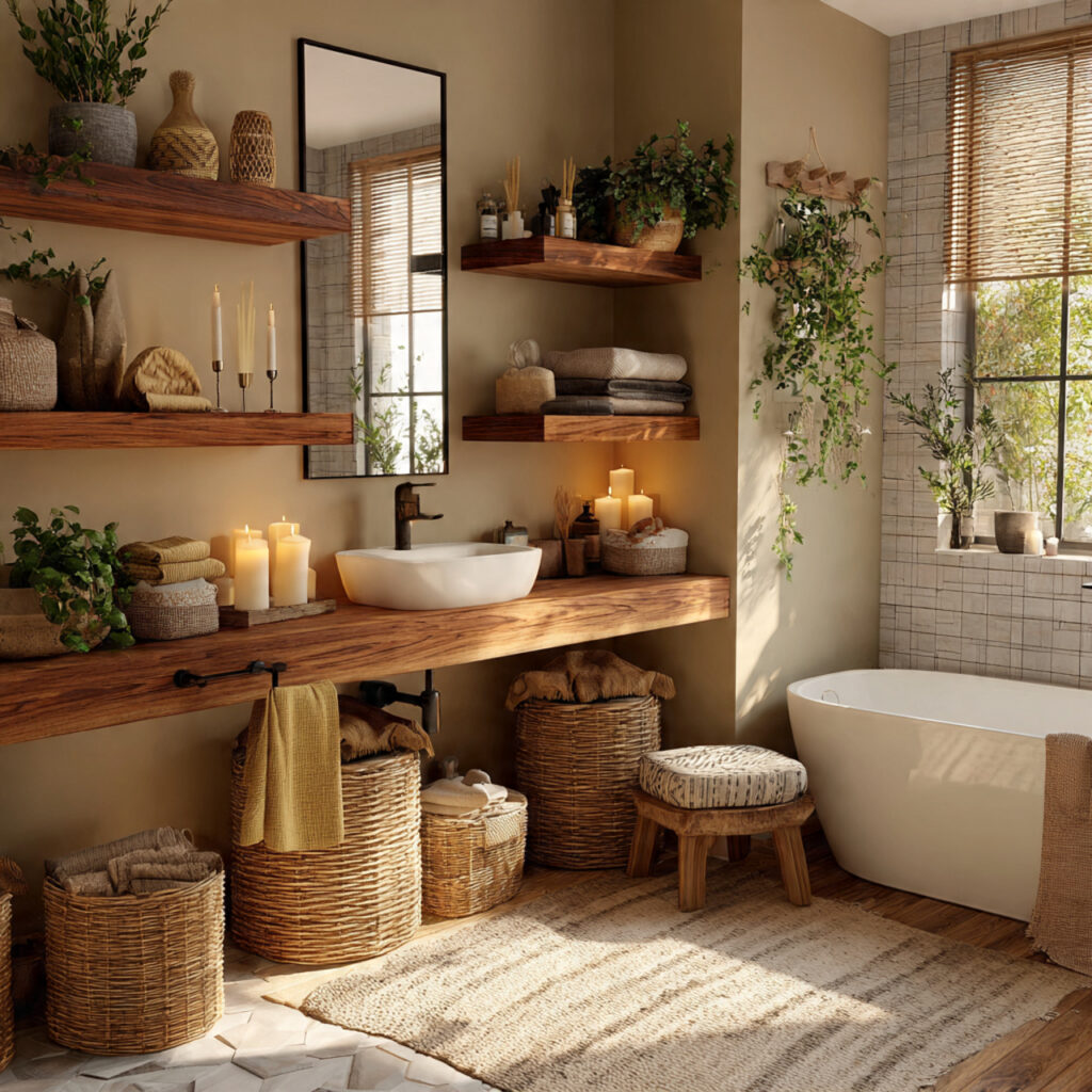 Create a Relaxed Boho Bathroom: 25 Inspiring Décor Ideas You’ll Love 16 Open Shelving