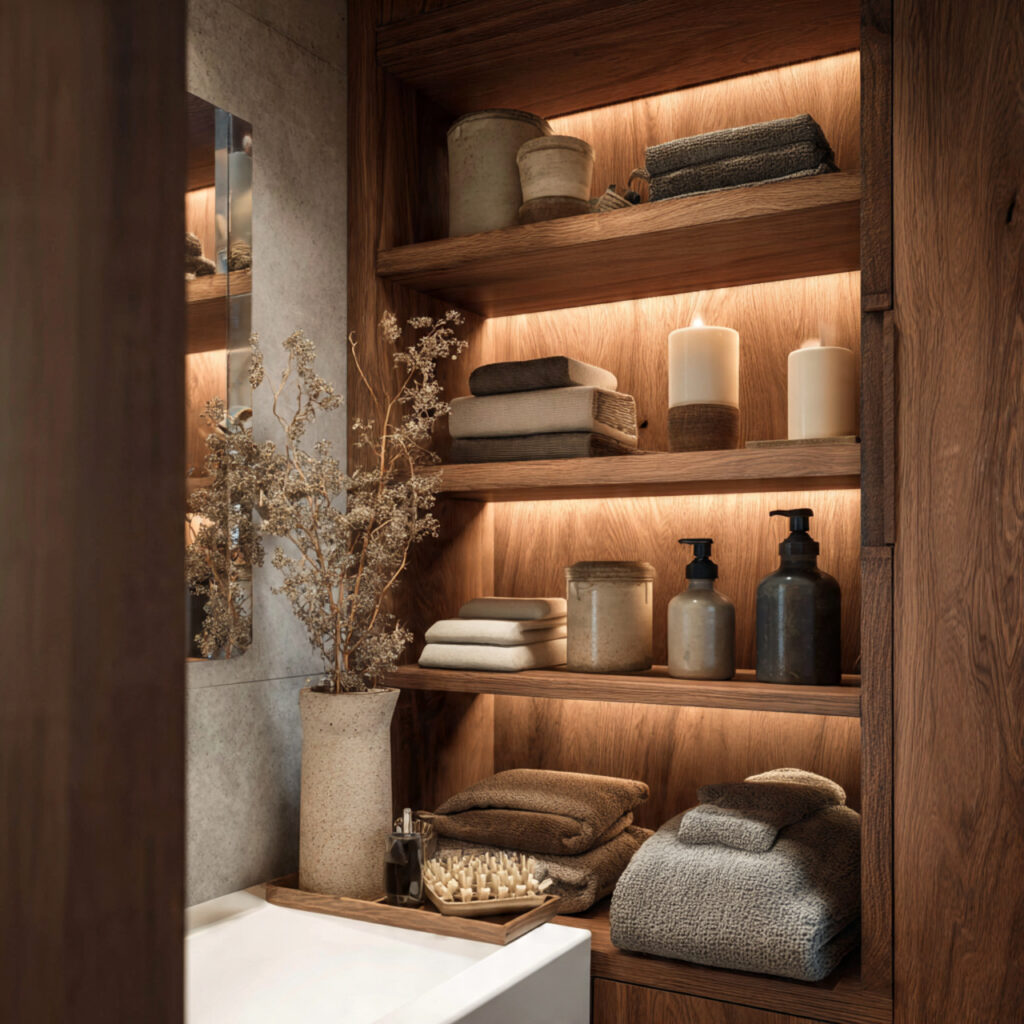 25 Stunning Powder Room Makeover Ideas to Transform Your Small Space 22 Open Shelving