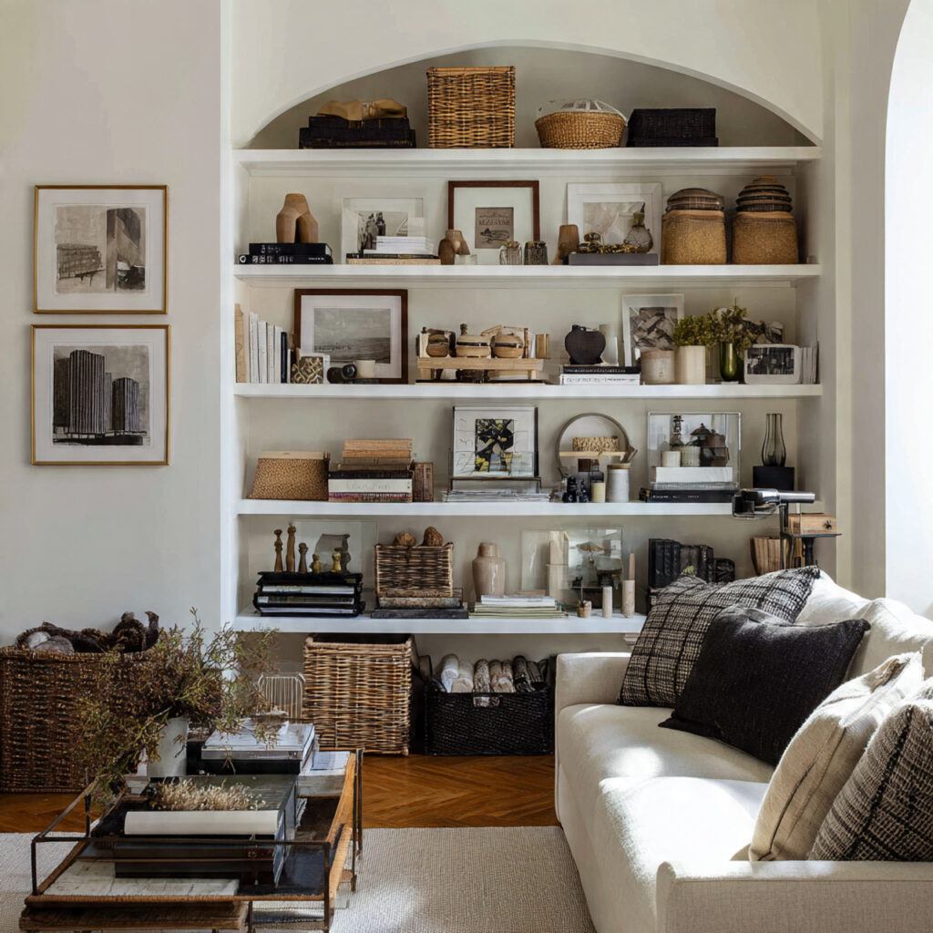 25 Maximalist Living Room Ideas: Bold Colors, Patterns & Statement Pieces 17 Open Storage with Style