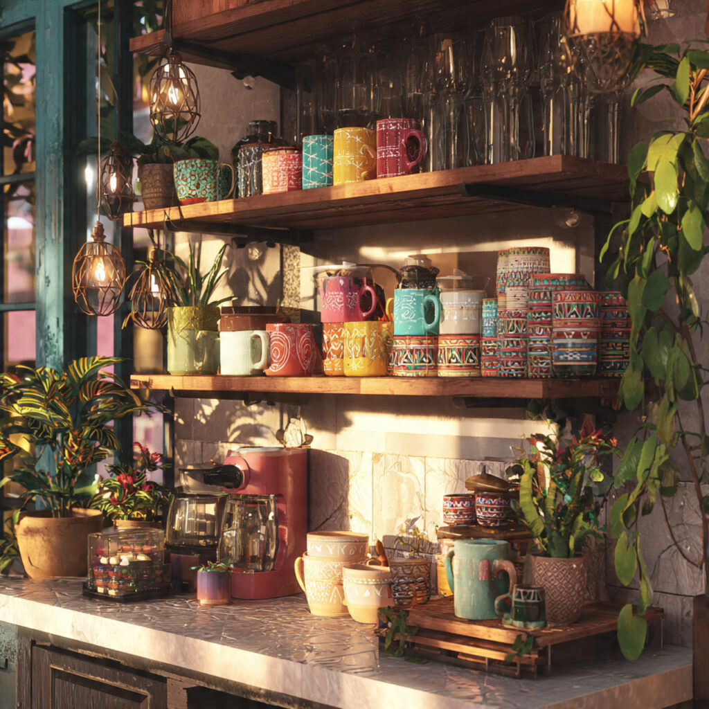 Boho Kitchen: 25 Inspiring Ideas for a Cozy, Eclectic Space 22 Open Wine and Beverage Stations