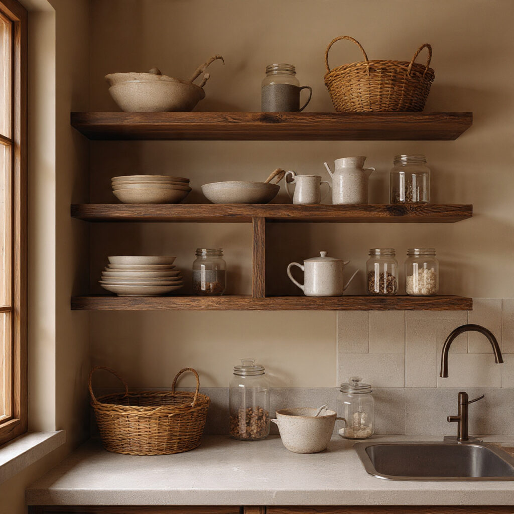 25 Earthy Kitchen Design Ideas That Bring Warmth and Natural Beauty Home 5 Open Wood Shelving