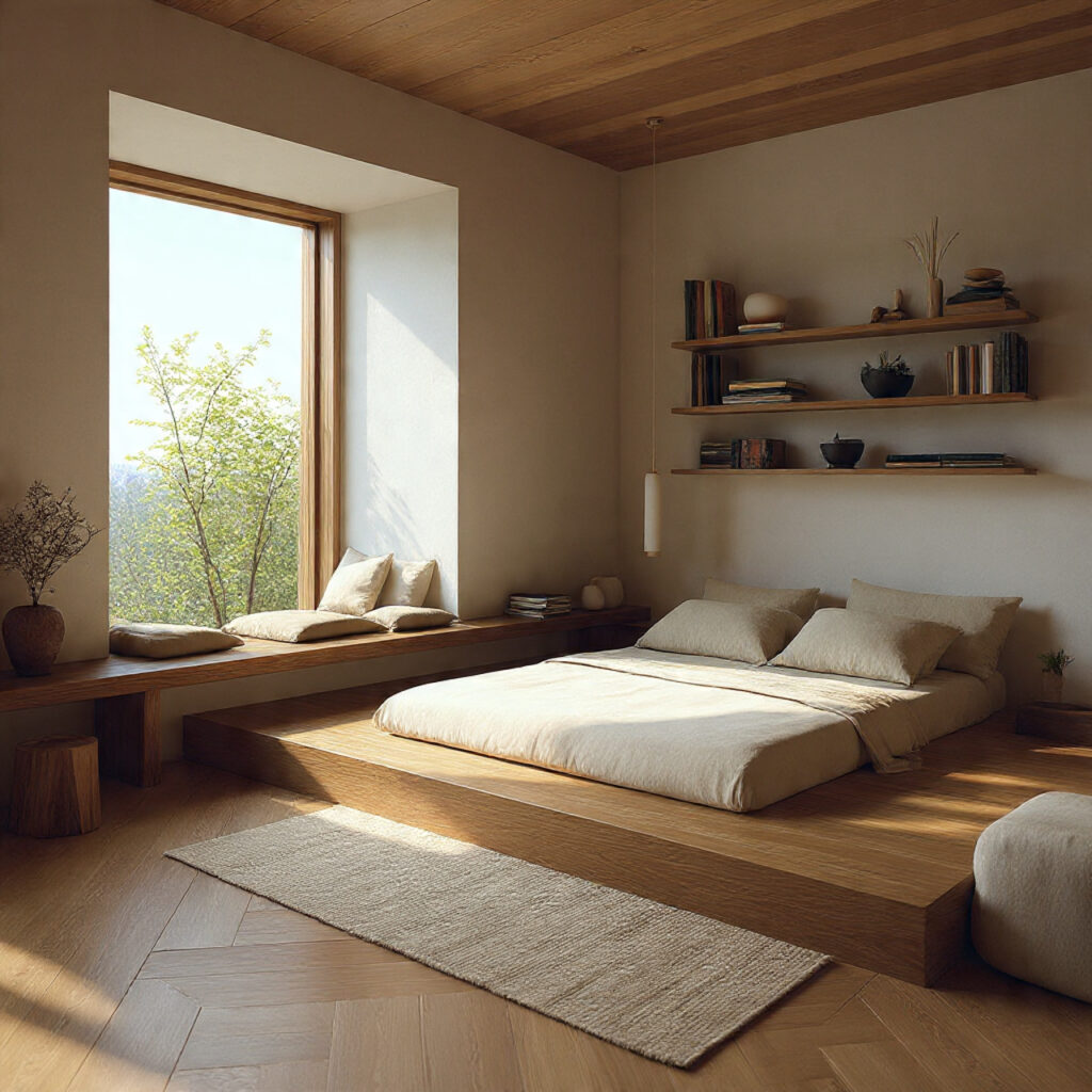 25 Best Japandi Bedroom Inspiration: Minimalist, Cozy, and Timeless Design 8 Opt for Low-Maintenance Flooring