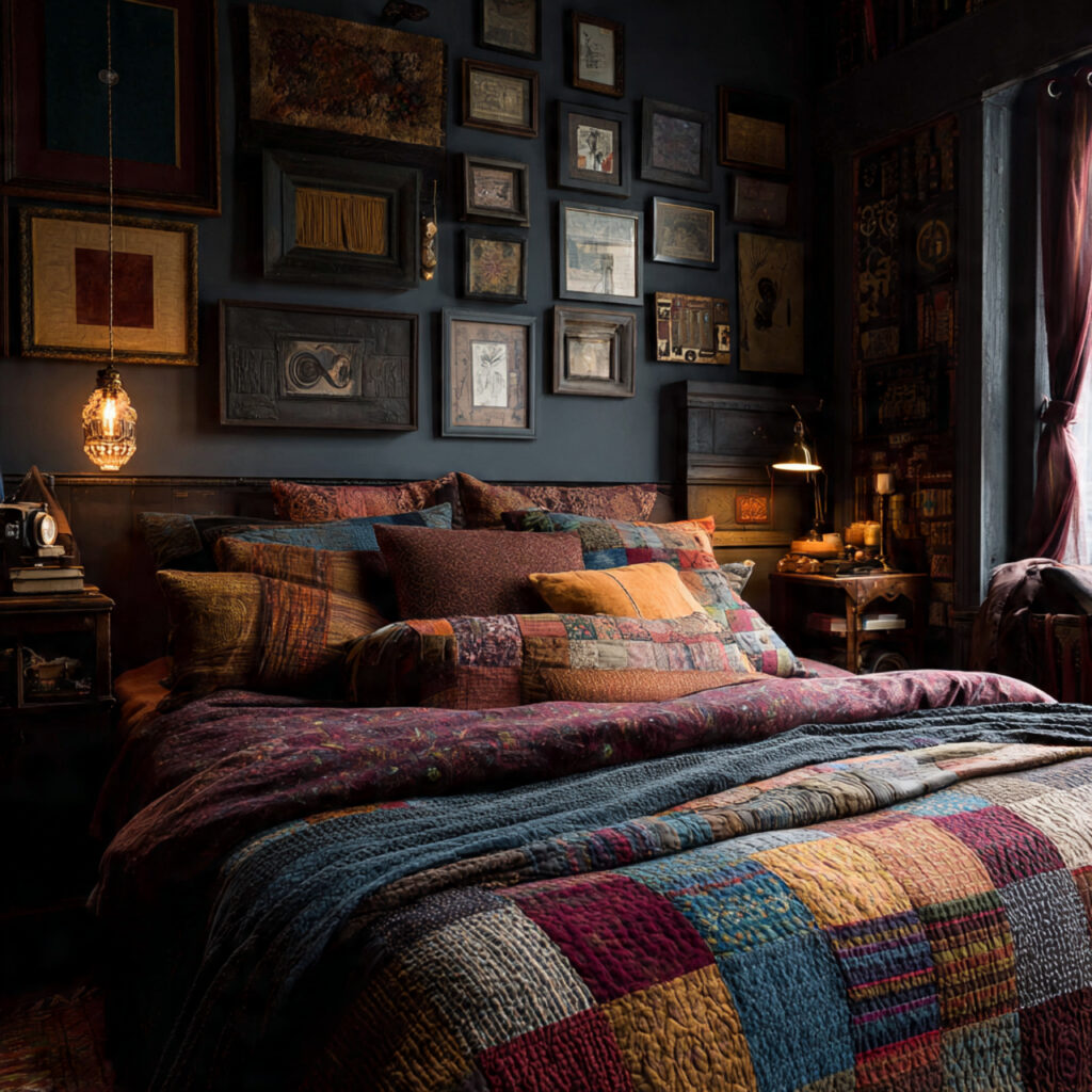 25 Dark Boho Bedroom Ideas for a Cozy, Moody & Stylish Retreat 22 Patchwork Quilts