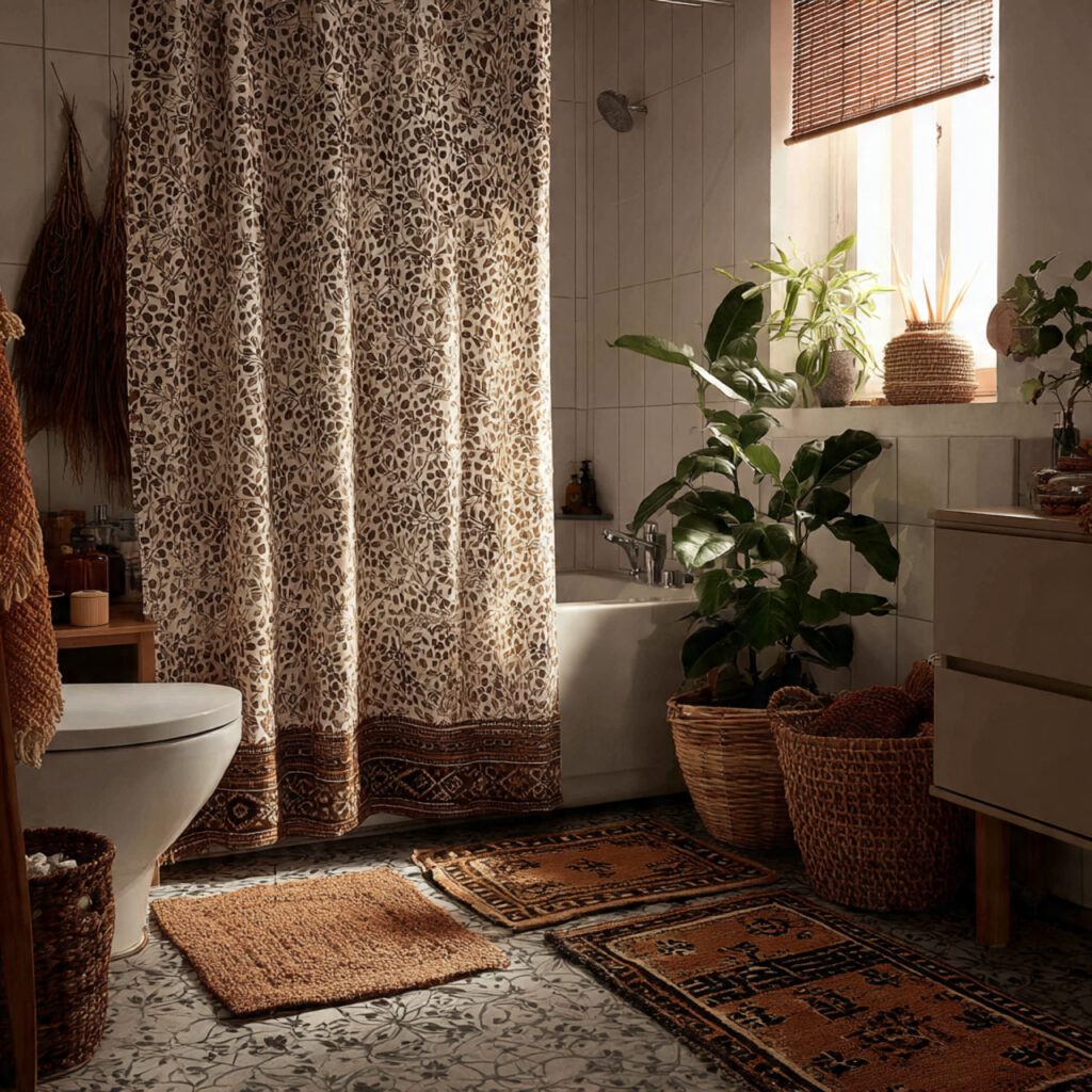 Create a Relaxed Boho Bathroom: 25 Inspiring Décor Ideas You’ll Love 10 Patterned Shower Curtains