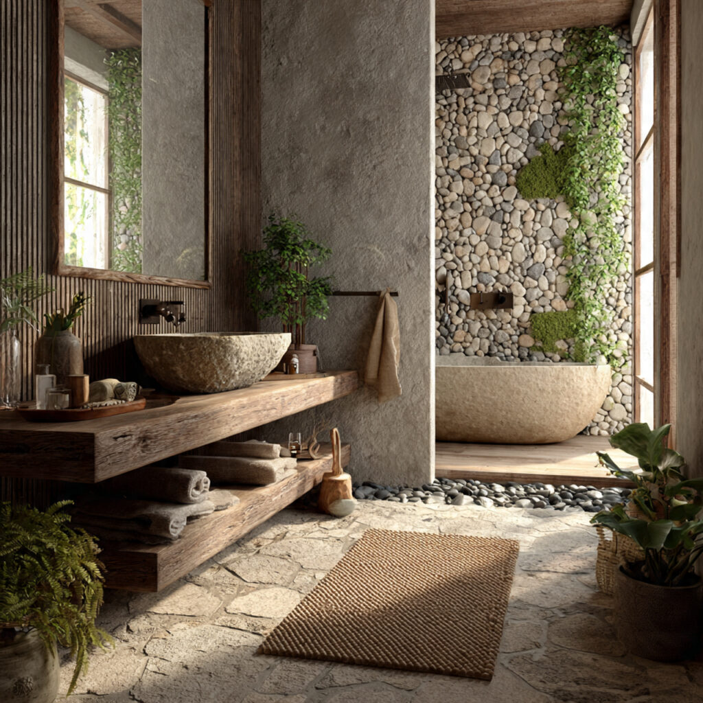 Create a Relaxed Boho Bathroom: 25 Inspiring Décor Ideas You’ll Love 14 Pebble or Stone Accents