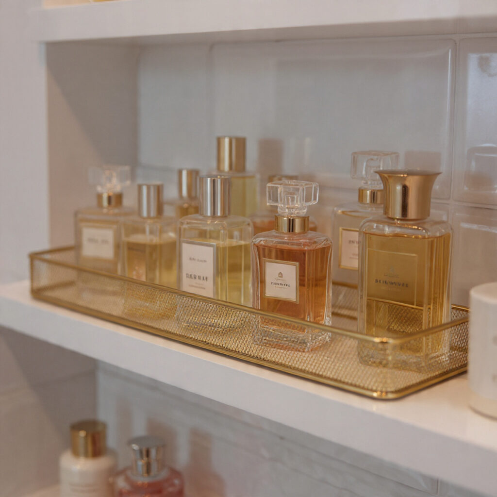 25 Bathroom Shelf Decor Ideas to Refresh Your Space Instantly 12 Perfume Display
