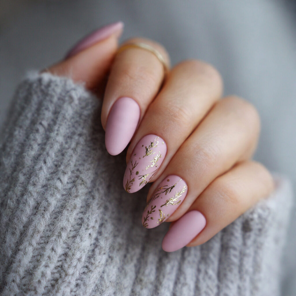 22 Perfect Pink Wedding Nail Ideas for Your Big Day 13 Pink Matte with Gold Foil