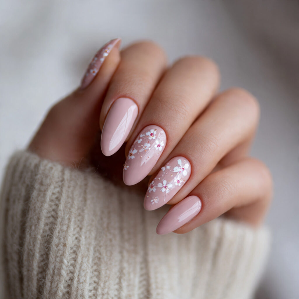 22 Perfect Pink Wedding Nail Ideas for Your Big Day 8 Pink Nails with Floral Art