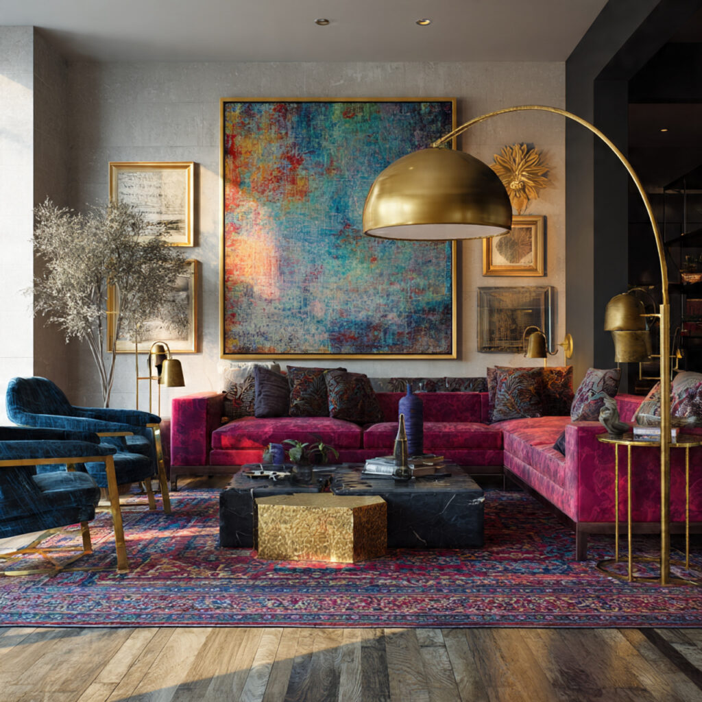 25 Maximalist Living Room Ideas: Bold Colors, Patterns & Statement Pieces 18 Play with Scale