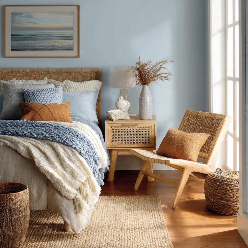 25 Beachy Bedroom Ideas to Create a Calm, Coastal Escape at Home 5 Rattan Furniture