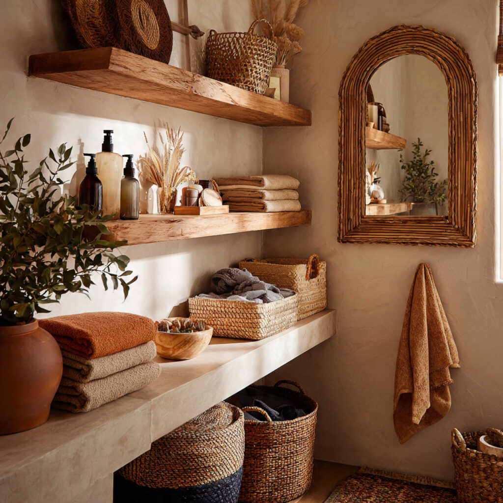 Create a Relaxed Boho Bathroom: 25 Inspiring Décor Ideas You’ll Love 2 Rattan and Wicker Accents