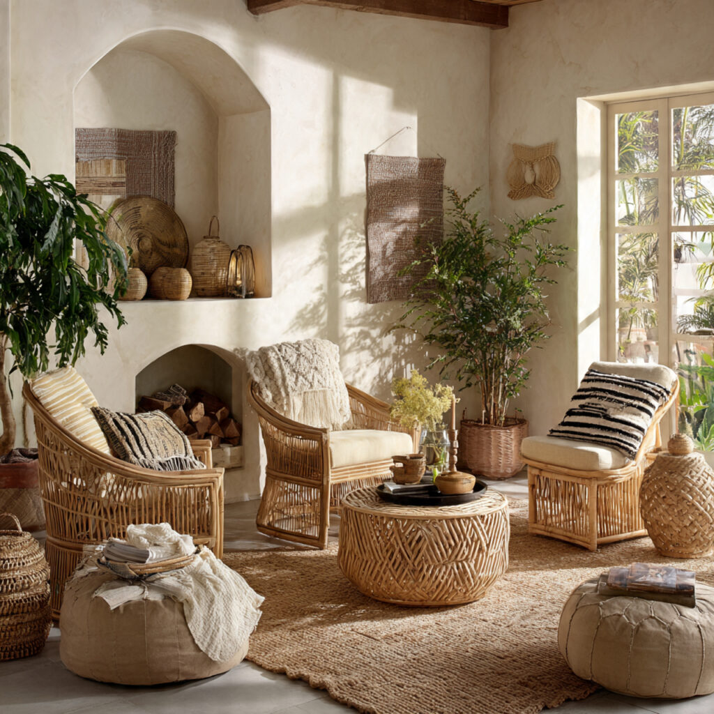 24 Boho Living Room Ideas for a Cozy, Stylish & Creative Home Space 6 Rattan and Wicker Furniture for Natural Charm