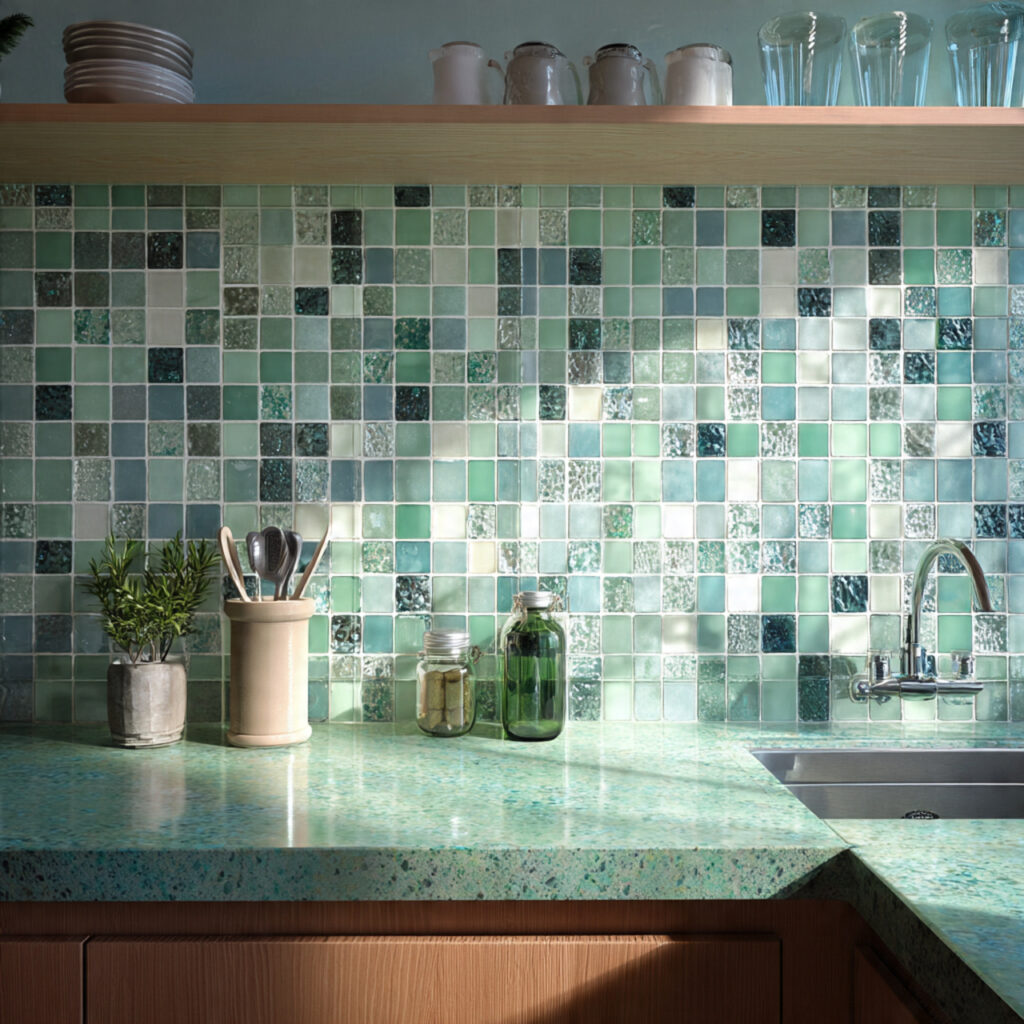 25 Best Eco-Friendly Green Kitchen Tips to Upgrade Your Space 9 Recycled Backsplash Tiles
