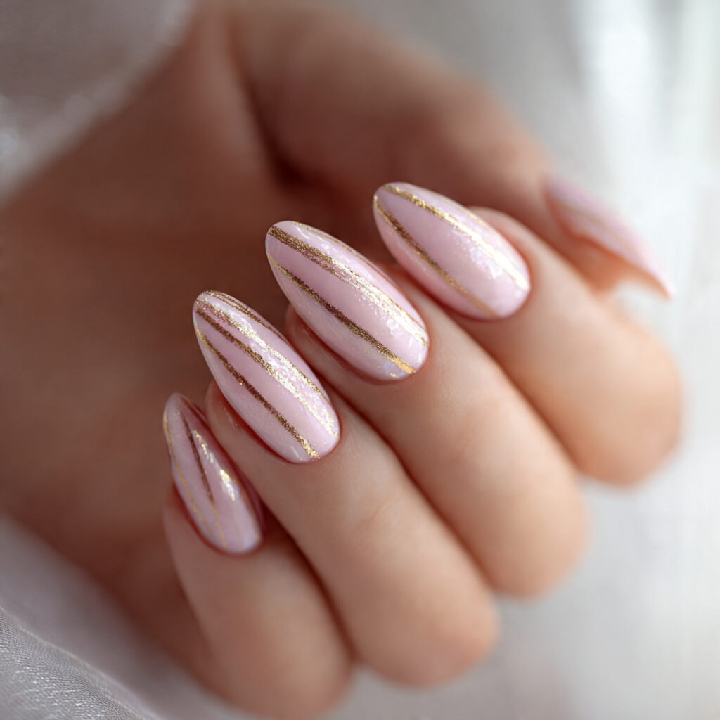 22 Perfect Pink Wedding Nail Ideas for Your Big Day 3 Rose Pink with Gold Accents