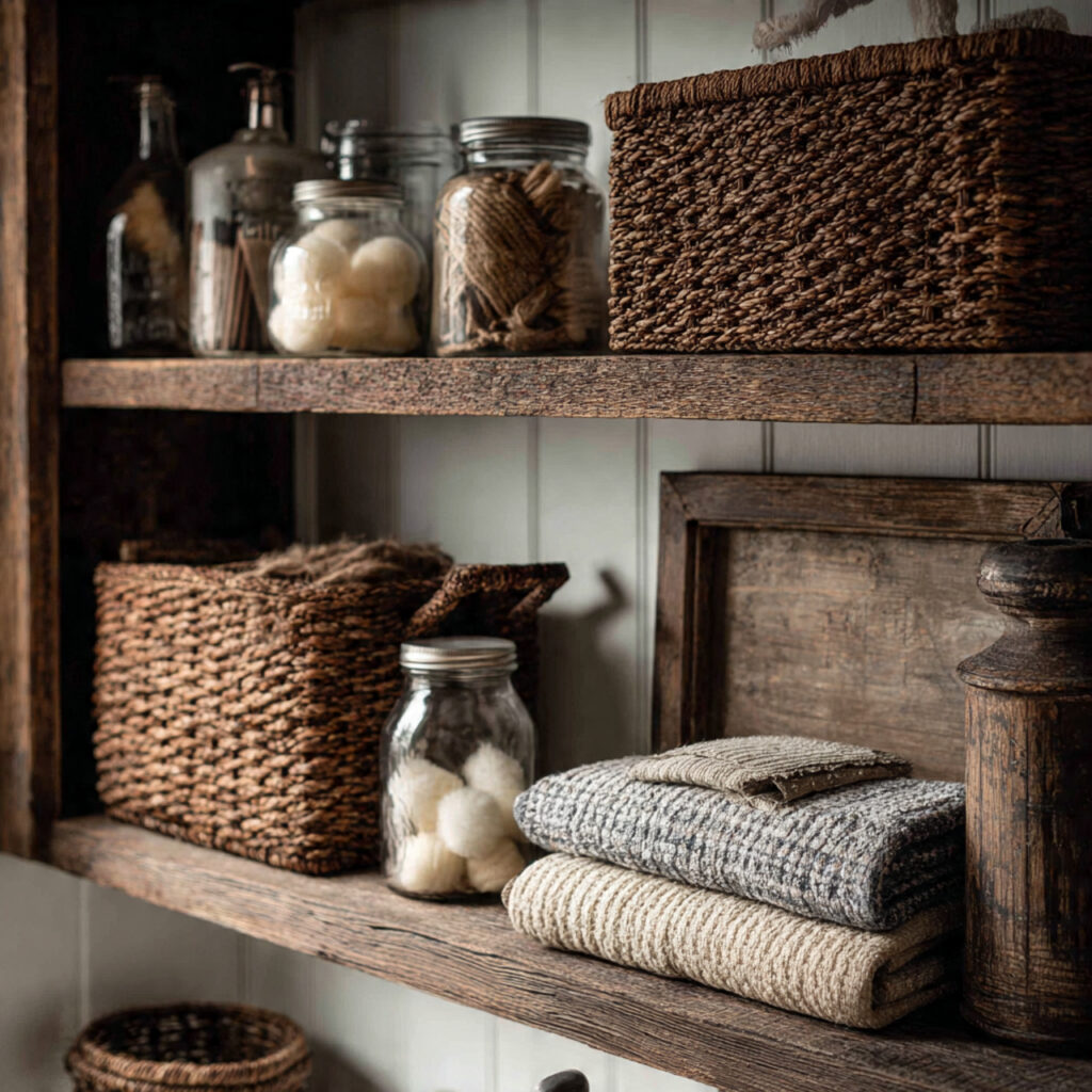 25 Bathroom Shelf Decor Ideas to Refresh Your Space Instantly 4 Rustic Farmhouse Touches