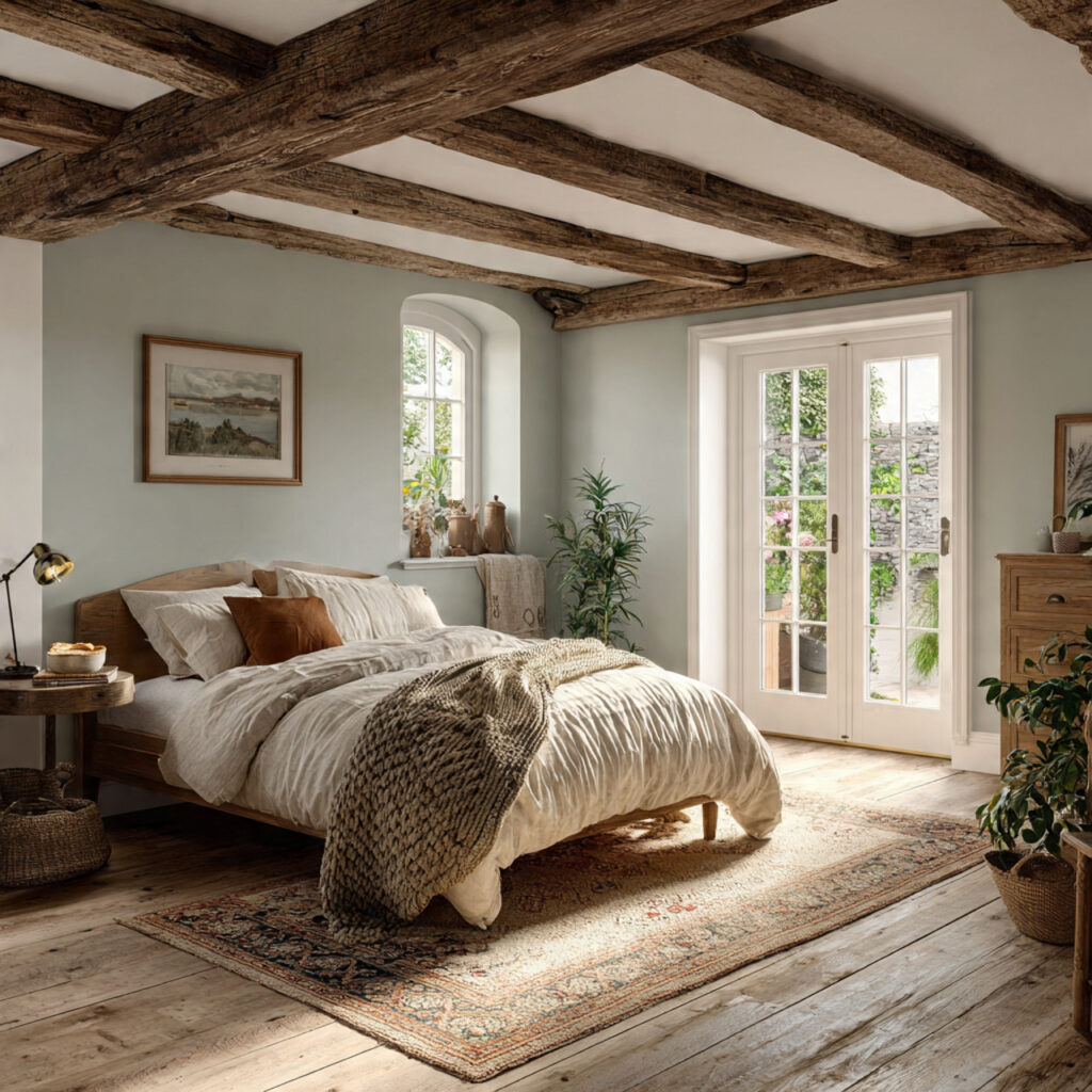 25 Charming English Cottage Bedroom with These Décor Tips 10 Rustic Wooden Beams