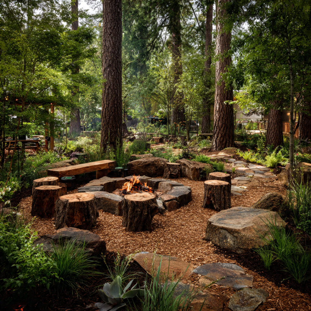 25 Fire Pit Landscaping Designs That Elevate Your Backyard Instantly 4 Rustic Woodland Theme