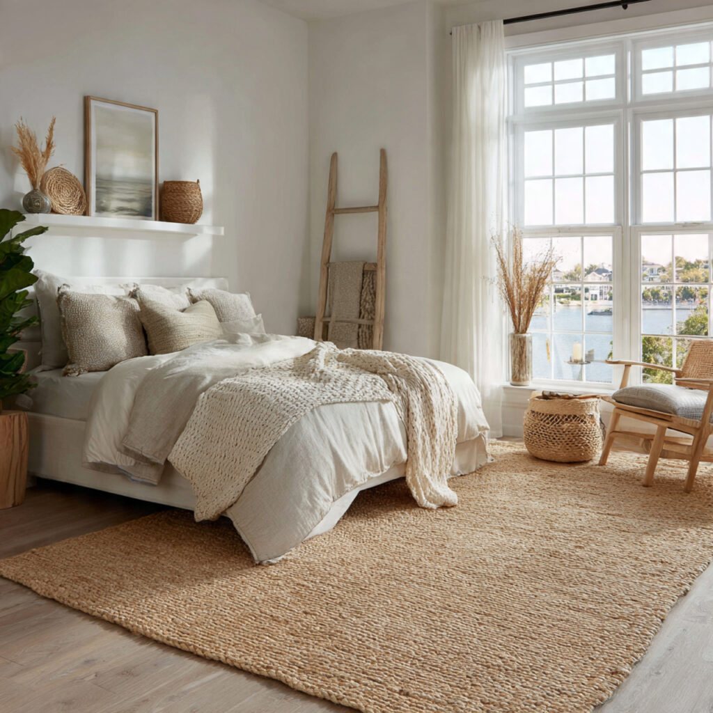 25 Beachy Bedroom Ideas to Create a Calm, Coastal Escape at Home 6 Seagrass and Jute Rugs
