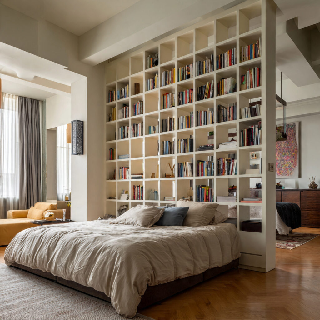 25 Stylish Bedroom Bookshelves Ideas to Transform Your Space Beautifully 13 Shelf Dividers for Open Layouts