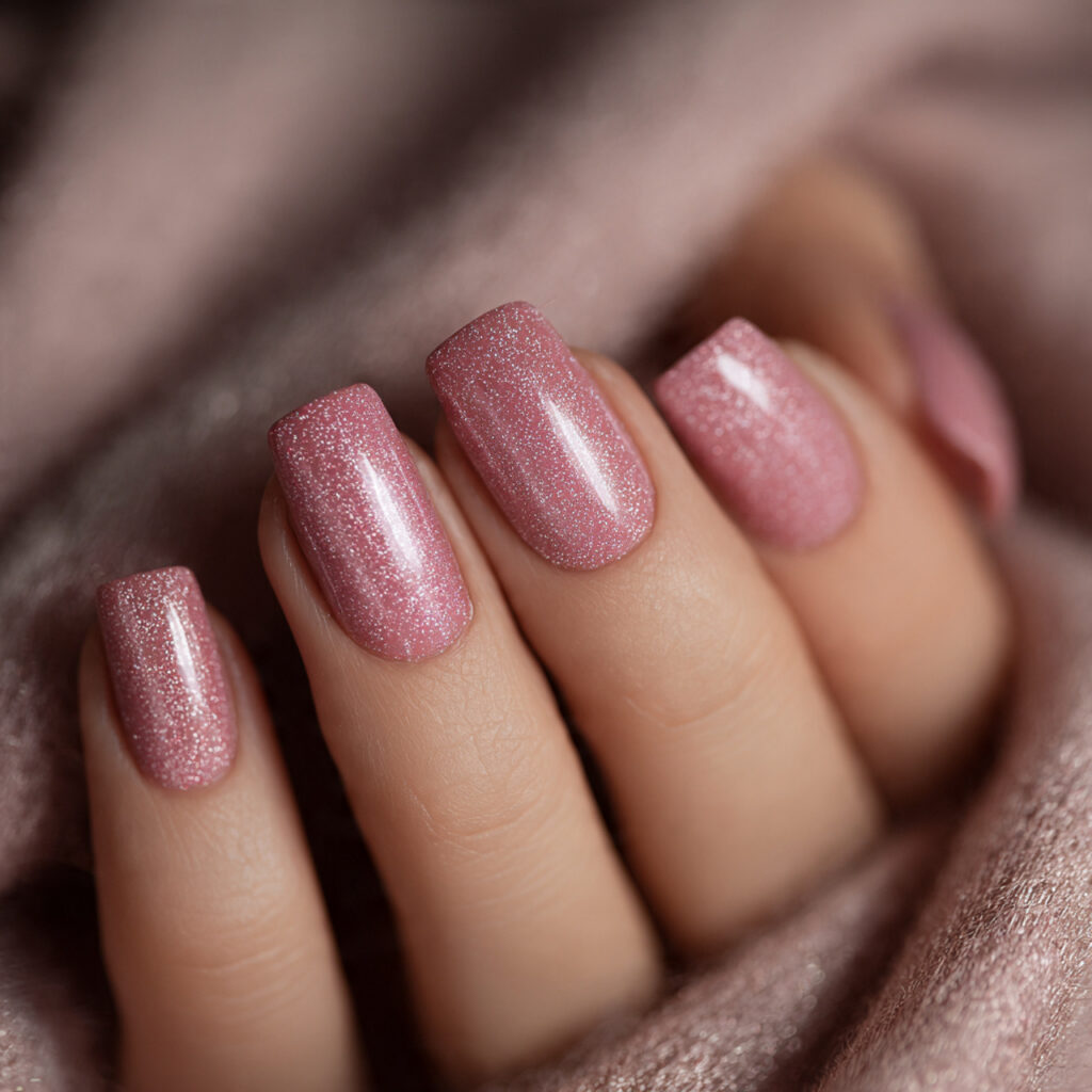 22 Perfect Pink Wedding Nail Ideas for Your Big Day 9 Shimmery Dusty Rose