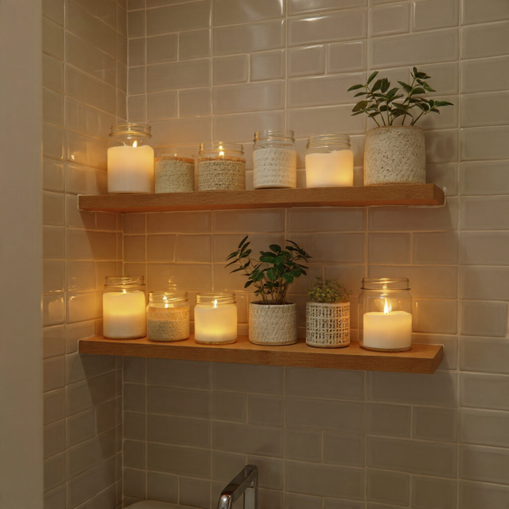 25 Bathroom Shelf Decor Ideas to Refresh Your Space Instantly 10 Soft Candle Moments