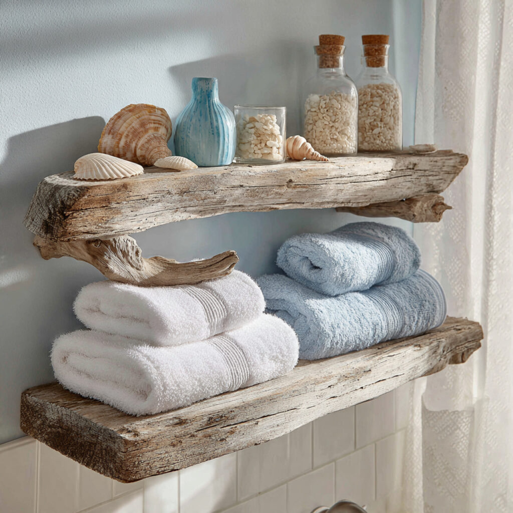 25 Bathroom Shelf Decor Ideas to Refresh Your Space Instantly 5 Soft Coastal Breeze