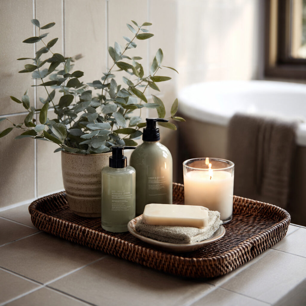 25 Best Bathroom Tray Decor Ideas to Instantly Transform Your Space 5 Spa-Inspired Bamboo Tray