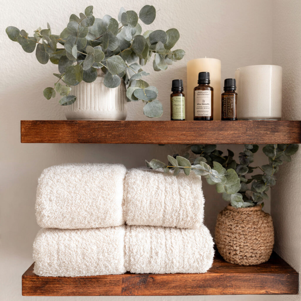 25 Bathroom Shelf Decor Ideas to Refresh Your Space Instantly 3 Spa-Inspired Essentials