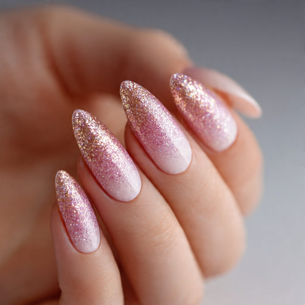 22 Perfect Pink Wedding Nail Ideas for Your Big Day 22 Sparkling Pink Glitter Ombre