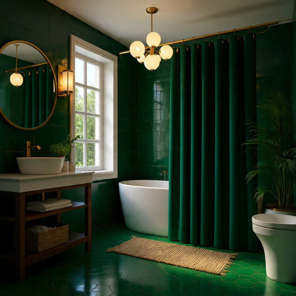 25 Stunning Emerald Green Bathroom Designs for a Luxe Refresh 25 Statement Lighting with Emerald Tones