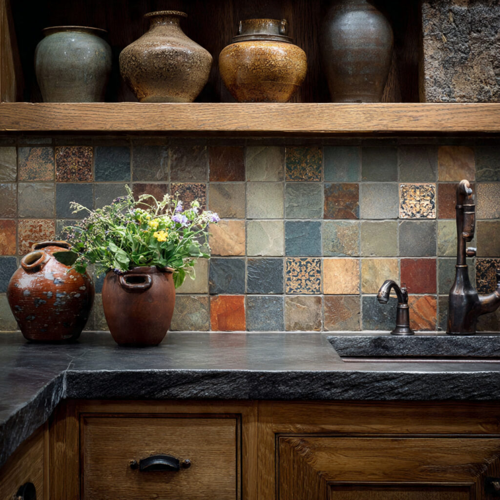 25 Earthy Kitchen Design Ideas That Bring Warmth and Natural Beauty Home 13 Stone or Clay Backsplash