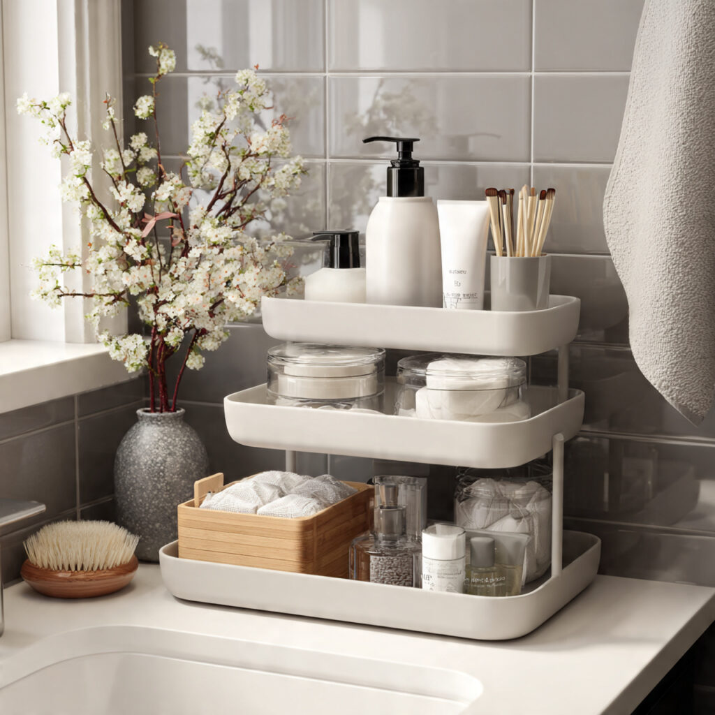 25 Best Bathroom Tray Decor Ideas to Instantly Transform Your Space 6 Tiered Tray for Small Bathrooms