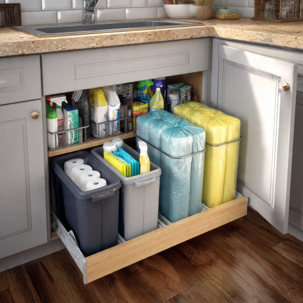 25 Creative Kitchen Storage Solutions for Every Home 7 Under-Sink Sliding Bins