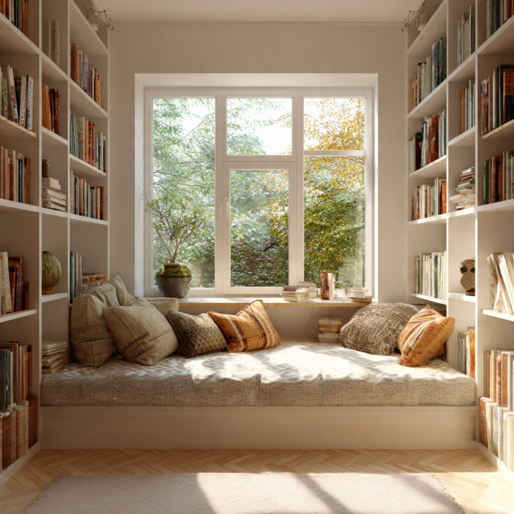 25 Stylish Bedroom Bookshelves Ideas to Transform Your Space Beautifully 4 Under-the-Window Bookshelves