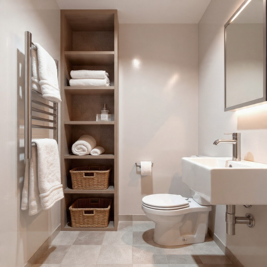 27 Small Bathroom Makeover Ideas That Transform Tiny Spaces Fast 6 Vertical Storage Shelving