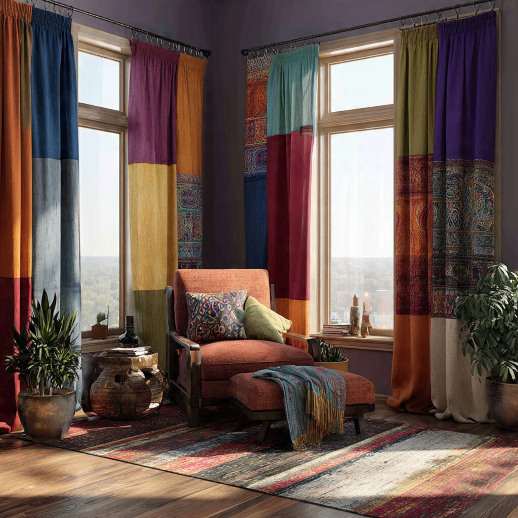 25 Boho Curtains Inspiration: Patterns, Colors & Unique Designs 19 Vibrant Color Block Boho Curtains