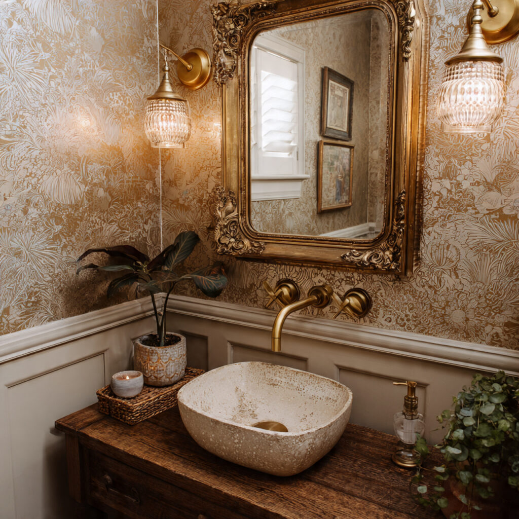 25 Stunning Powder Room Makeover Ideas to Transform Your Small Space 13 Vintage Style Flair
