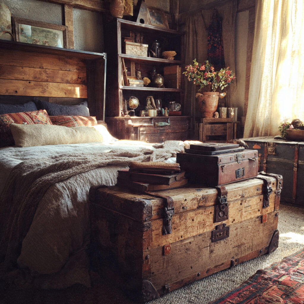 25 Stylish Bedroom Bookshelves Ideas to Transform Your Space Beautifully 24 Vintage Trunk with Shelving Inserts