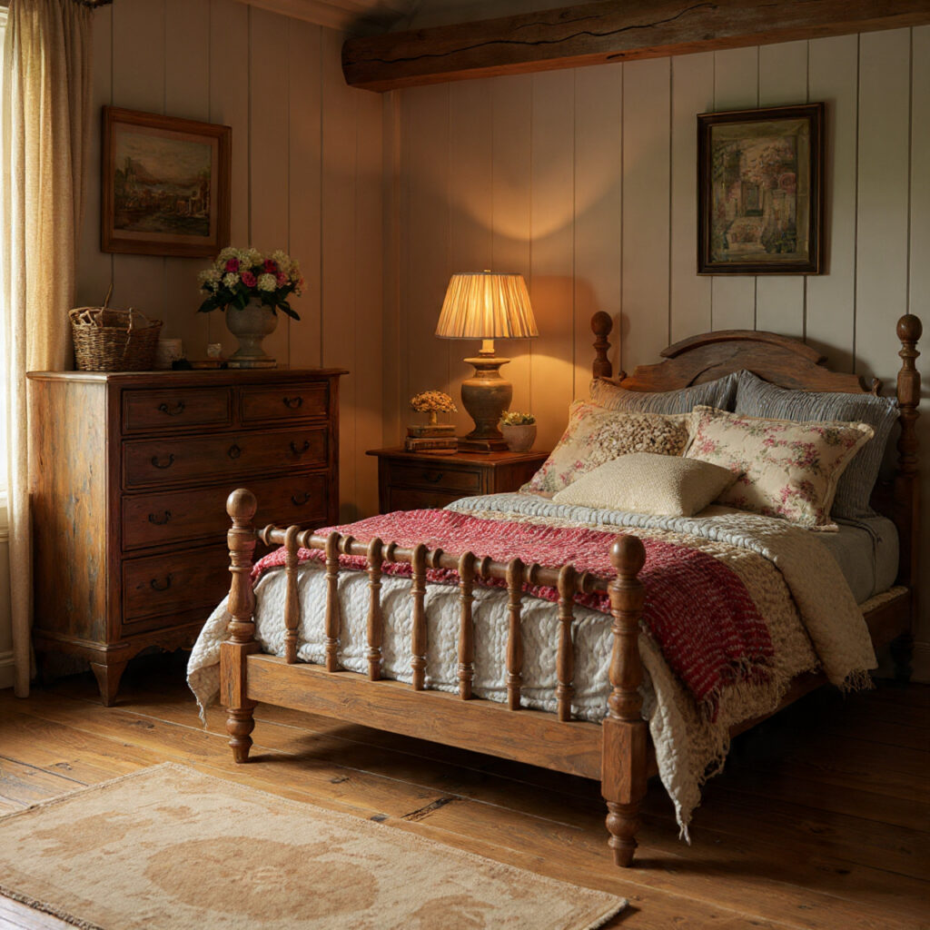 25 Charming English Cottage Bedroom with These Décor Tips 3 Vintage Wood Furniture