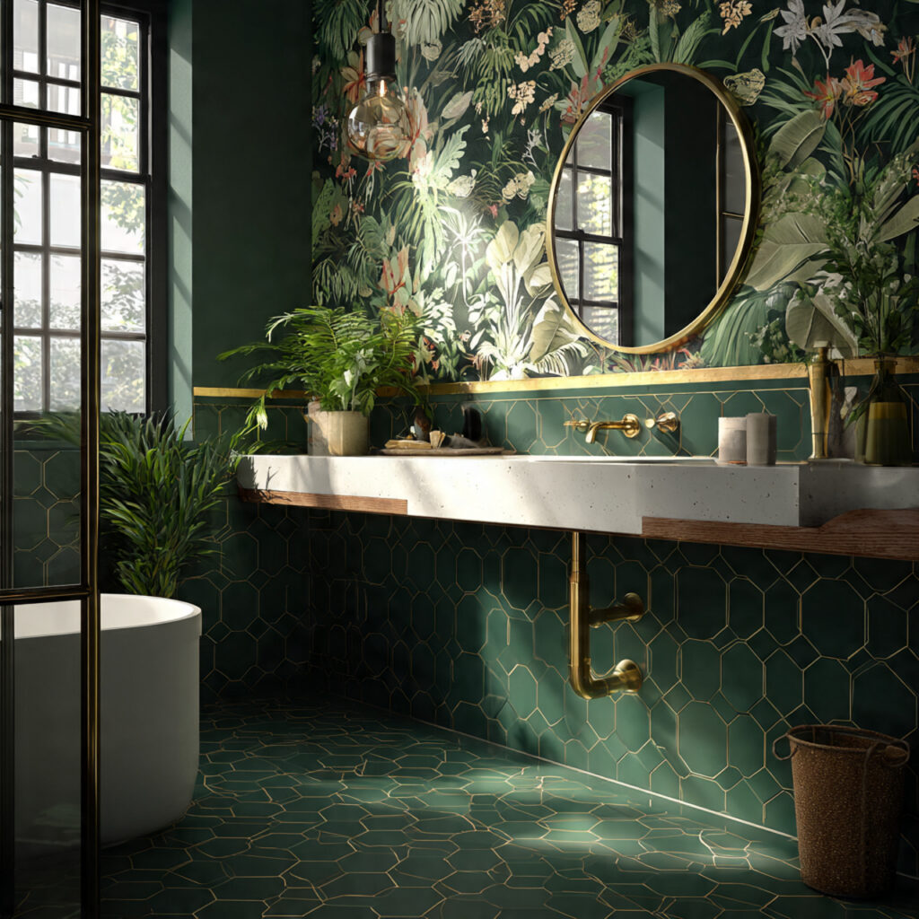 25 Stunning Emerald Green Bathroom Designs for a Luxe Refresh 19 Wallpaper with Emerald Patterns