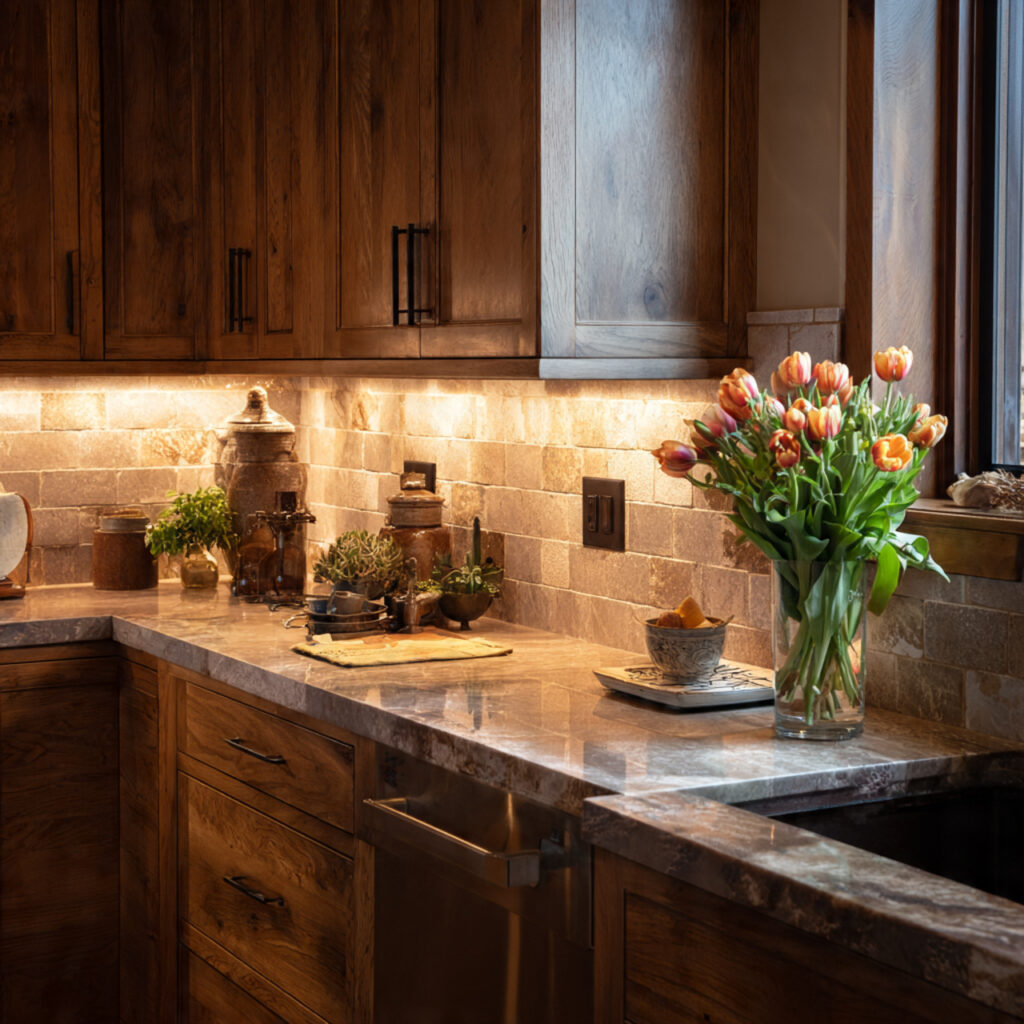 25 Earthy Kitchen Design Ideas That Bring Warmth and Natural Beauty Home 16 Warm Under-Cabinet Lighting