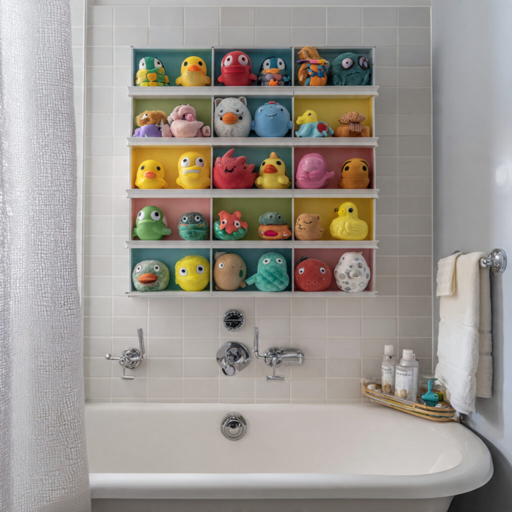 25 Fun Bathroom Decor Ideas to Brighten Your Space Instantly 21 Whimsical Bath Toy Displays