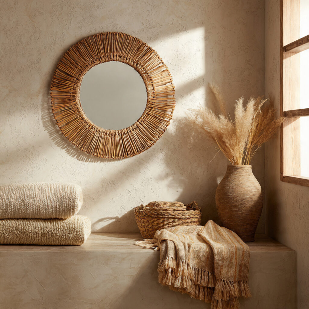 23 Stunning Boho Mirror Ideas to Elevate Every Room Instantly 8 Wicker Mirror for Rustic Charm