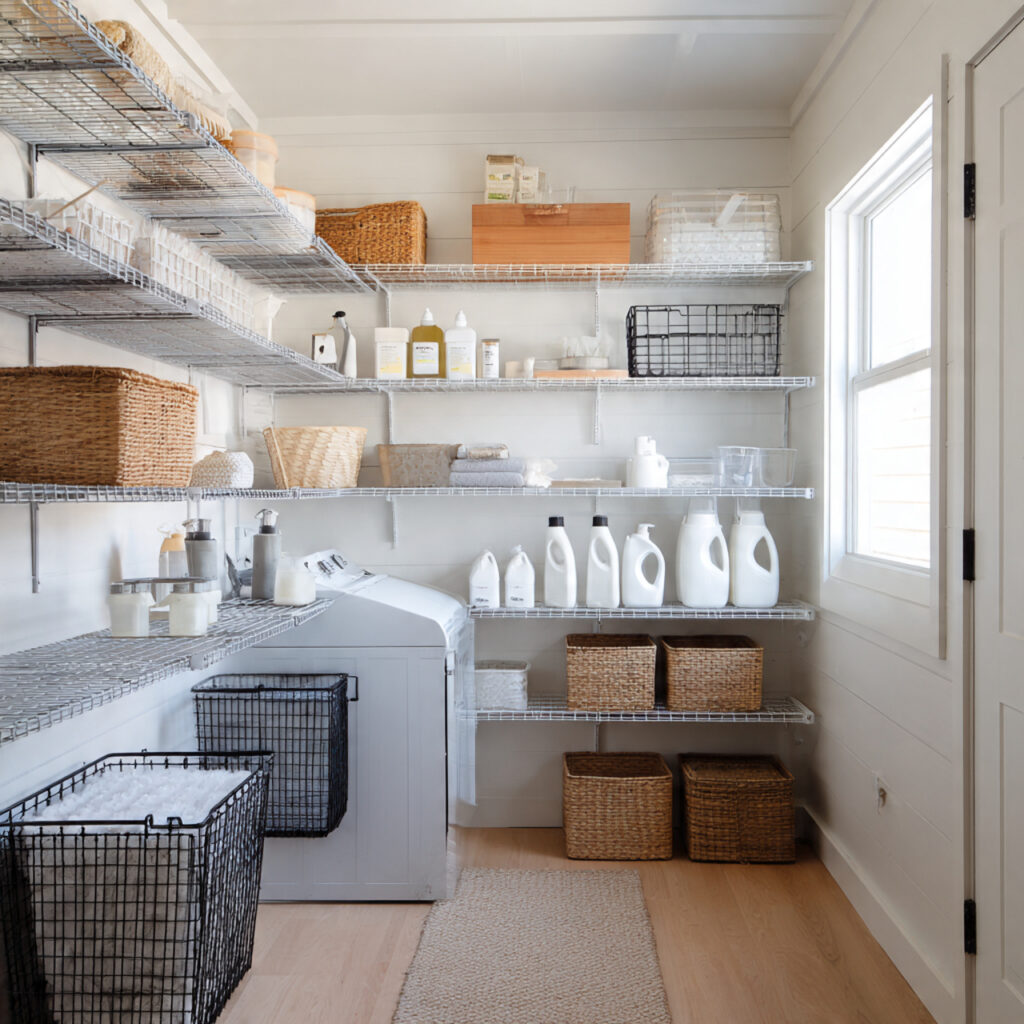 23 Creative Laundry Room Shelves to Maximize Space and Style 21 Wire Mesh Shelves