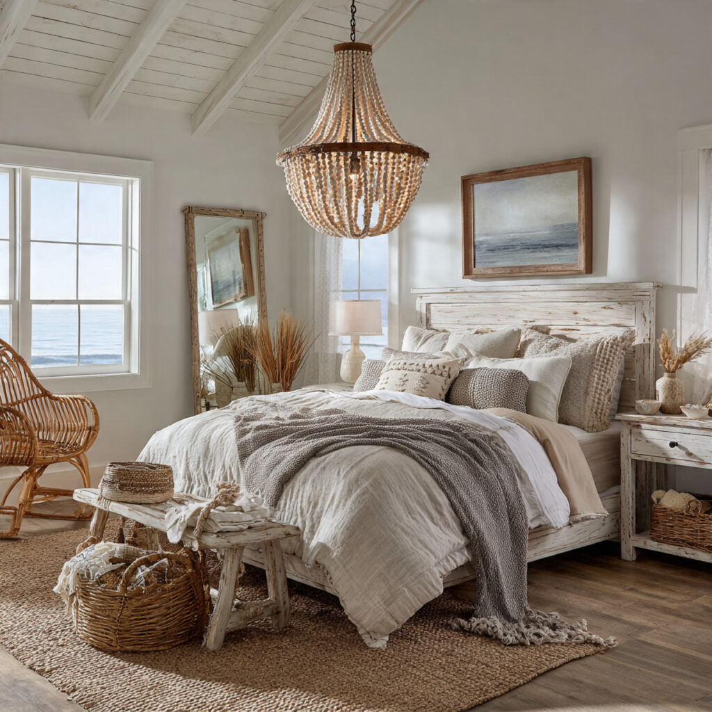 25 Beachy Bedroom Ideas to Create a Calm, Coastal Escape at Home 23 Wood-Bead Chandeliers