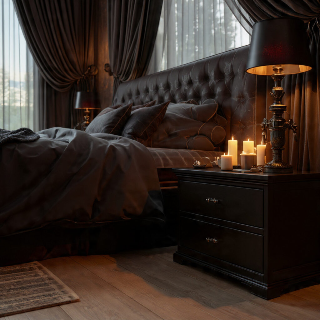 Wooden Nightstands with Black Hardware