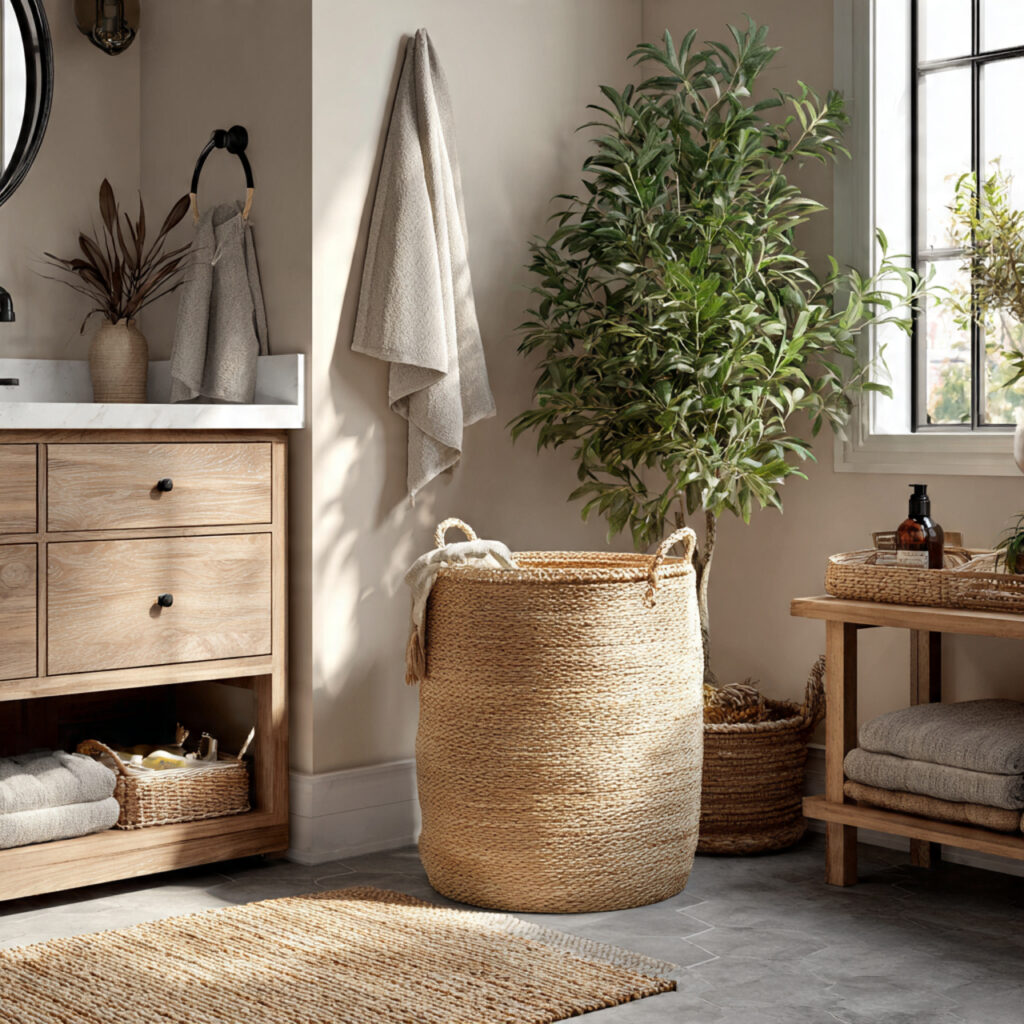 Create a Relaxed Boho Bathroom: 25 Inspiring Décor Ideas You’ll Love 18 Woven Laundry Hampers