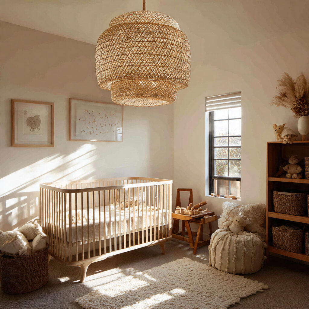 25 Boho Nursery Inspiration: Create a Calm, Stylish Baby Room You’ll Love 11 Woven Light Fixtures