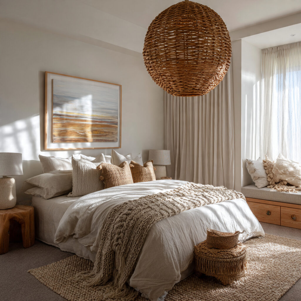 25 Beachy Bedroom Ideas to Create a Calm, Coastal Escape at Home 10 Woven Pendant Lighting